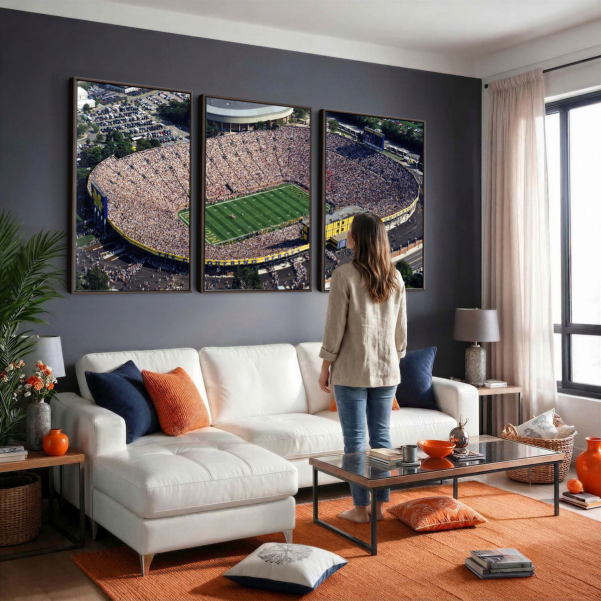 27314-MGV-CV-36X24 - Michigan Wolverines Football Team Print, Ann Arbor Michigan Stadium Wall Art