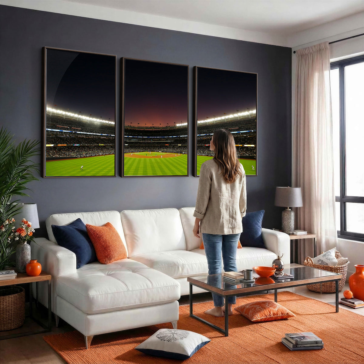 59138-MGV-CV-36X24 - Yankee Stadium Night Game Triple Canvas, New York Yankees Stadium Wall Art