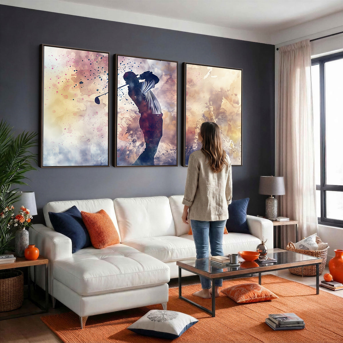 10848-MGV-CV-36X24 - Abstract Watercolor Golf Player Wall Art Canvas Print