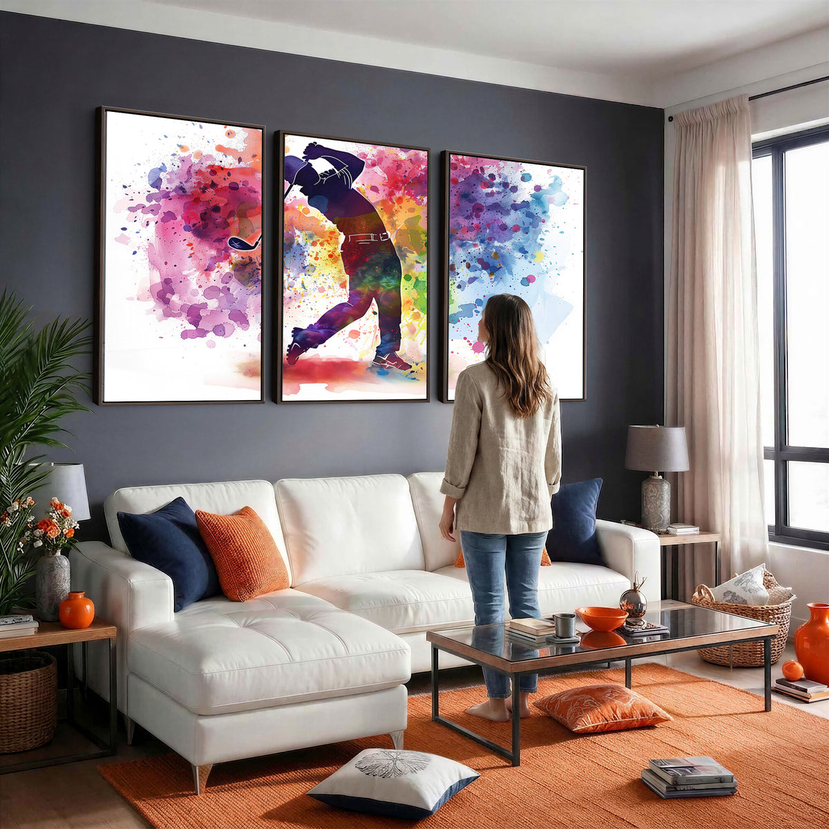66537-MGV-CV-36X24 - Colorful Golfer Swing Wall Art Canvas Print, Ready to Hang