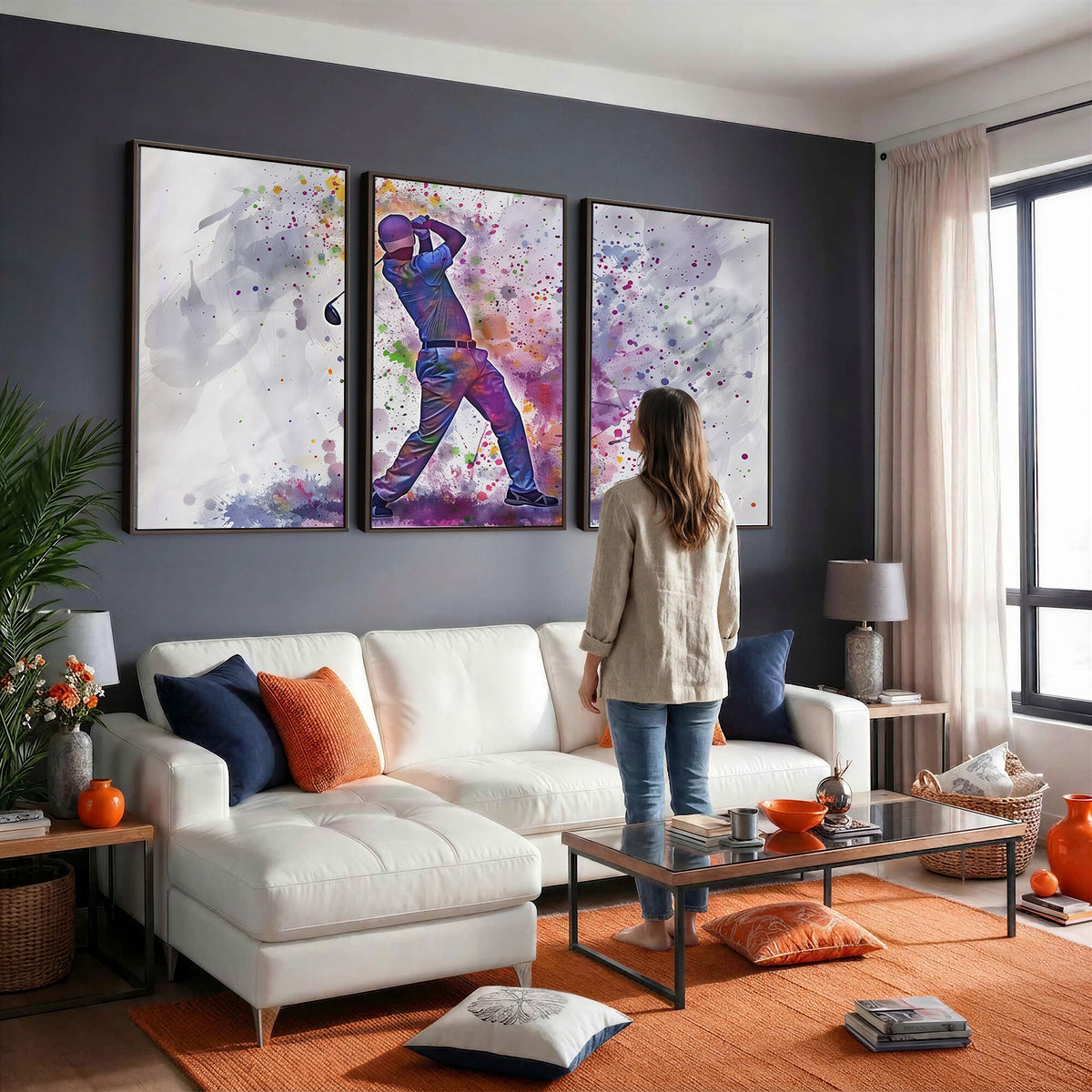 60116-MGV-CV-36X24 - Watercolor Golf Swing Wall Art Canvas Print, Vibrant, Framed and Ready to Hang