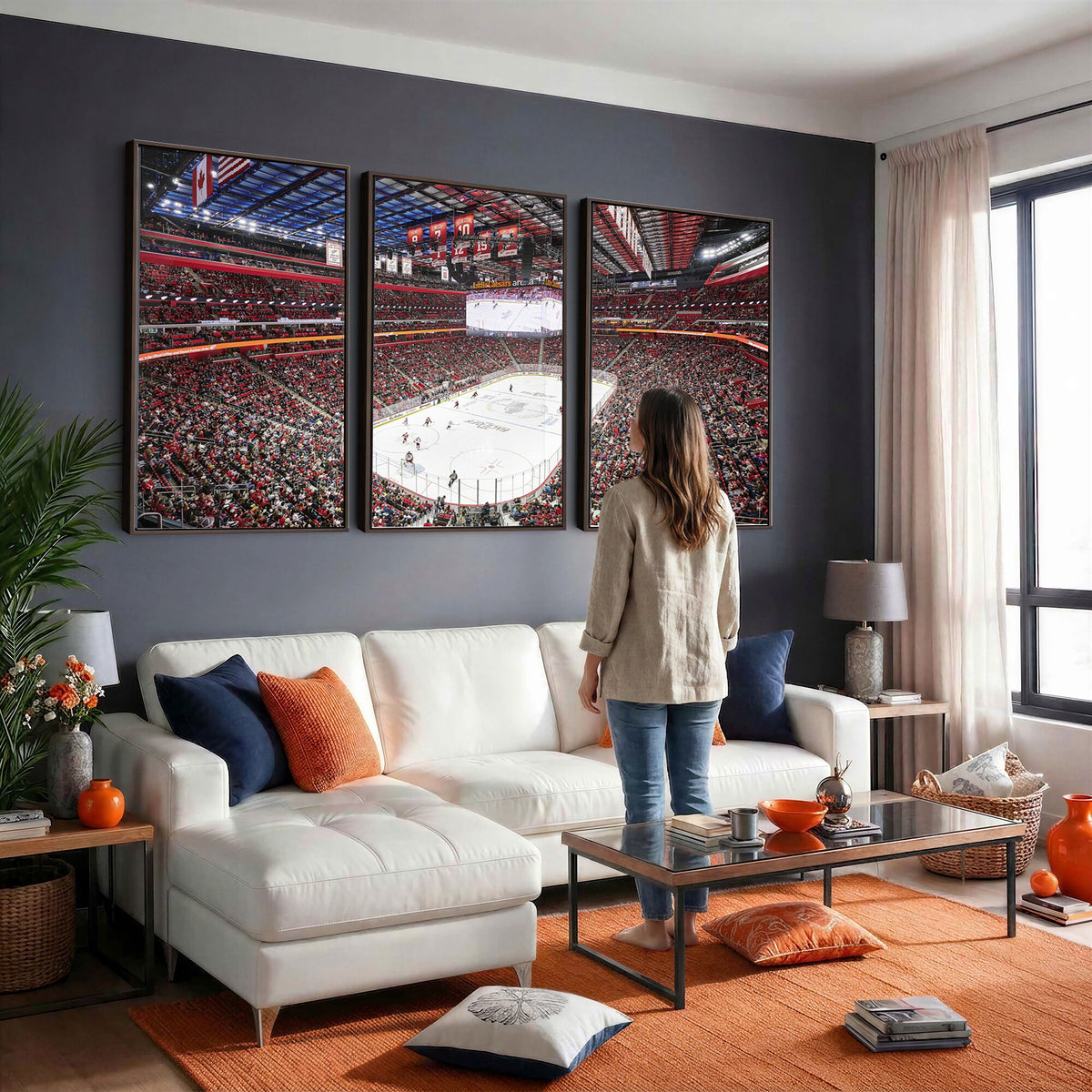 62263-MGV-CV-36X24 - Barton Malow Little Caesars Arena Detroit Wall Art Canvas Print - Detroit Hockey and Basketball