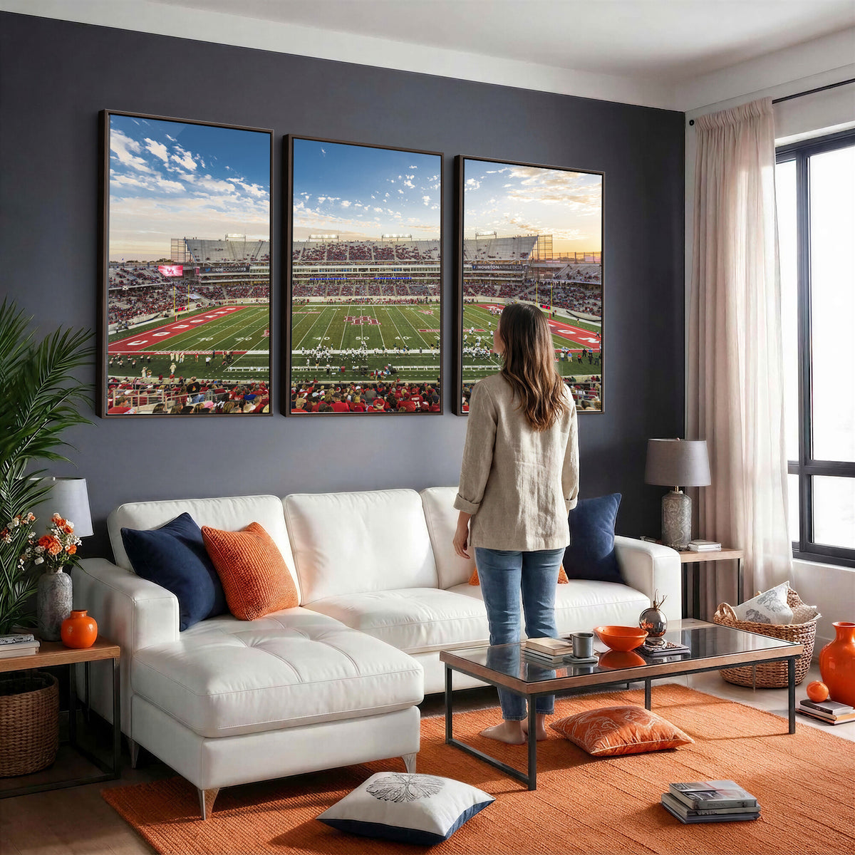 36612-MGV-CV-36X24 - Framed Houston Cougars Football Team Print - Houston TDECU Stadium Wall Art Canvas Print