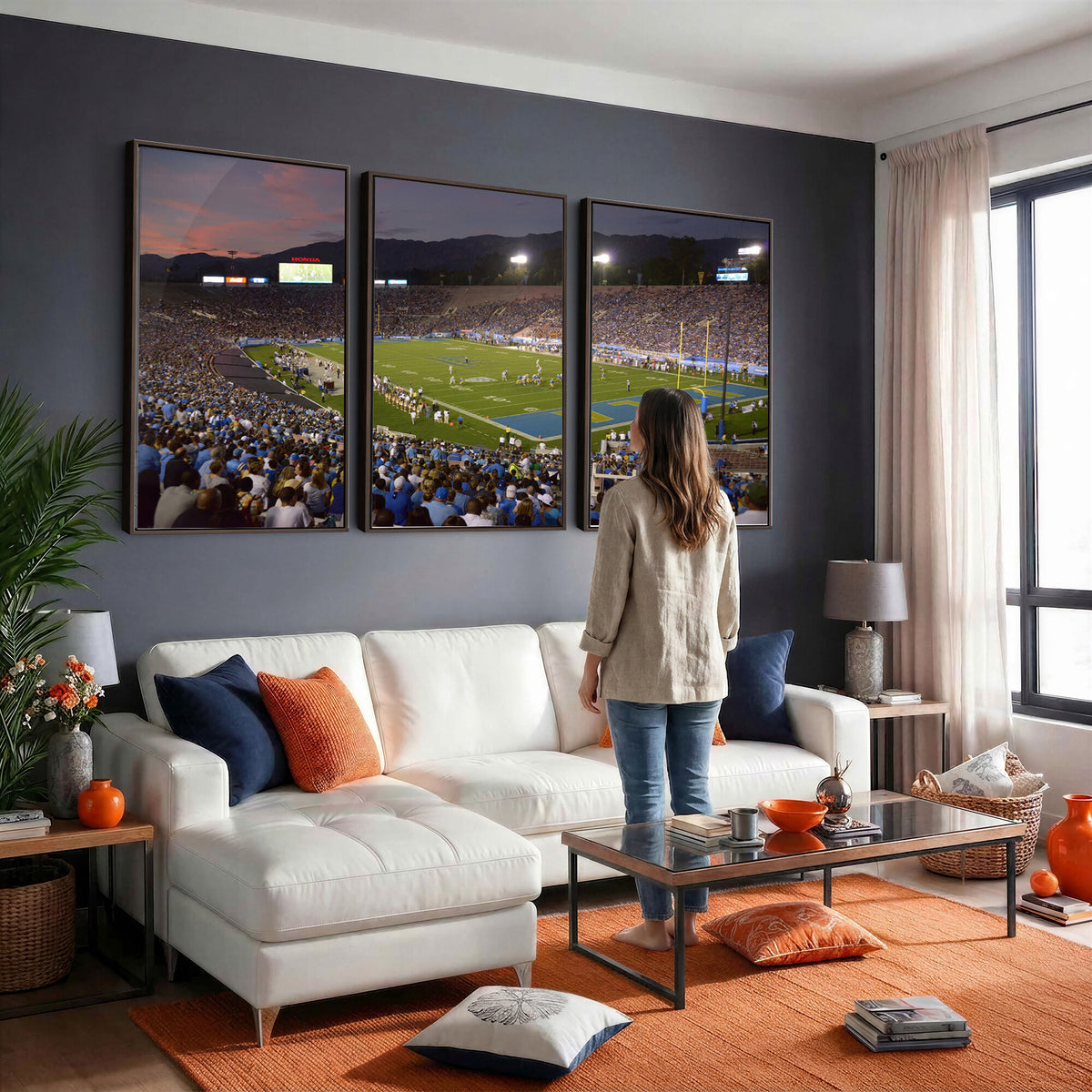90359-MGV-CV-36X24 - UCLA Bruins Football Team Print - Pasadena Rose Bowl Stadium Wall Art Canvas Print
