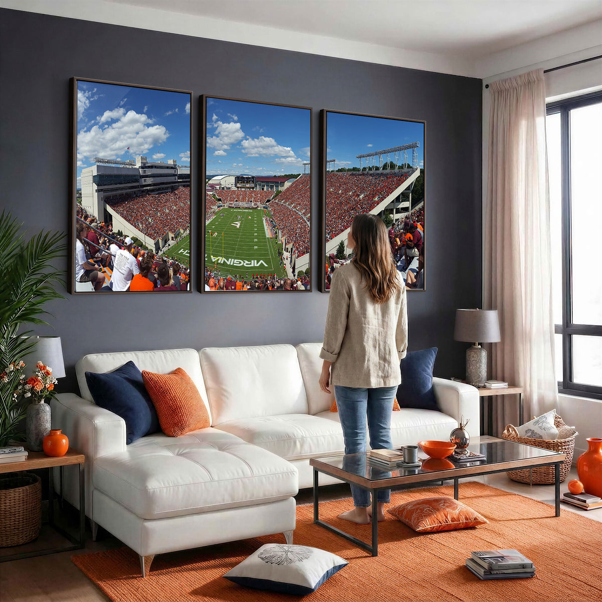 87769-MGV-CV-36X24 - Virginia Tech Hokies Football Team Print - Blacksburg Lane Stadium Wall Art Canvas Print