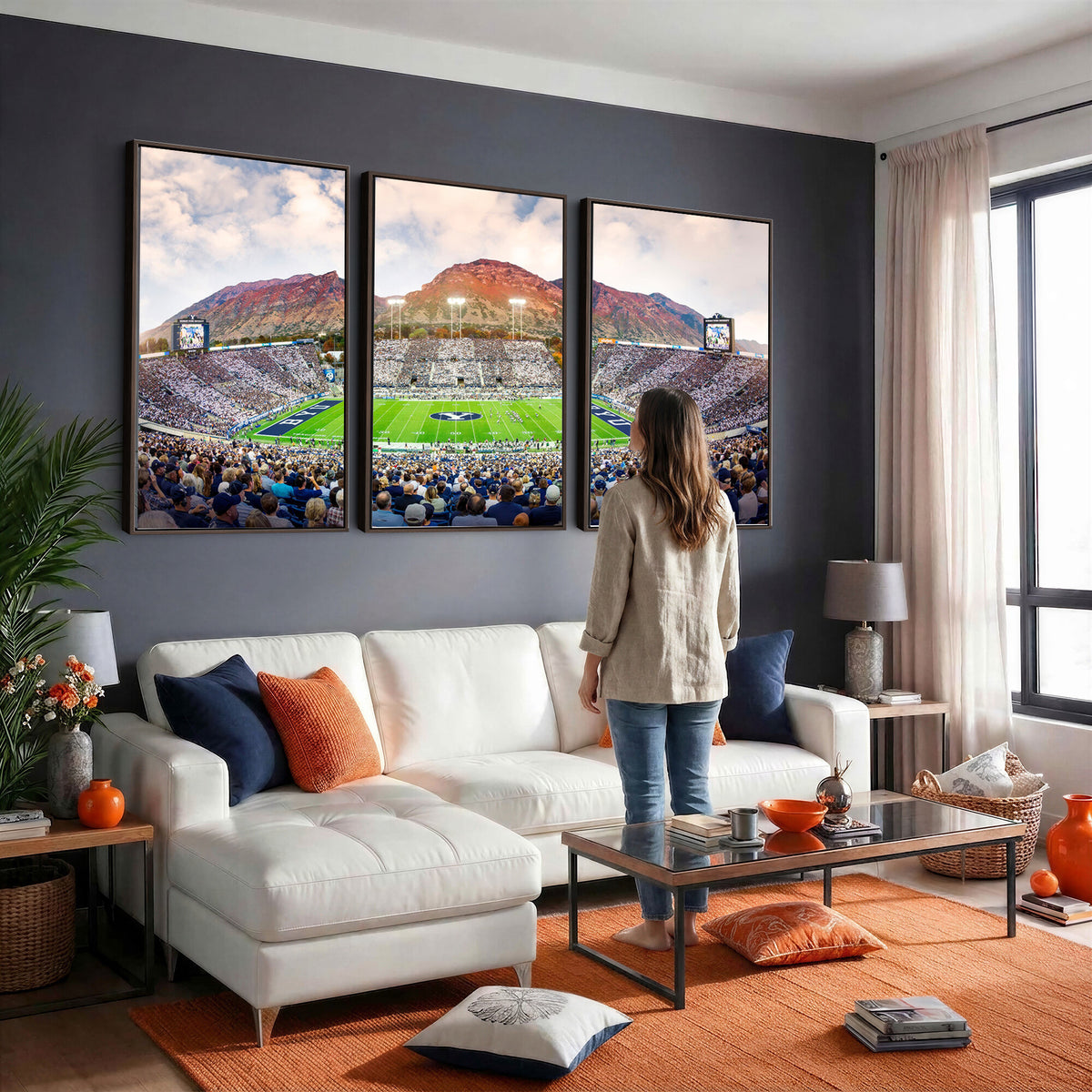 85734-MGV-CV-36X24 - Brigham Young University Cougars Football Team Print - Provo LaVell Edwards Stadium Wall Art Canvas
