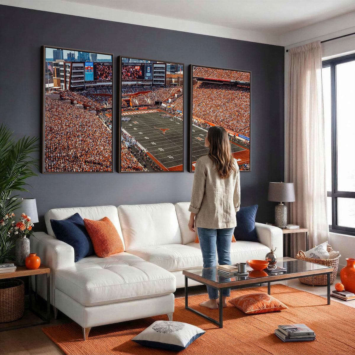 92103-MGV-CV-36X24 - University of Texas Longhorns Football Team Print - Austin Darrell K Royal-Texas Memorial Stadium