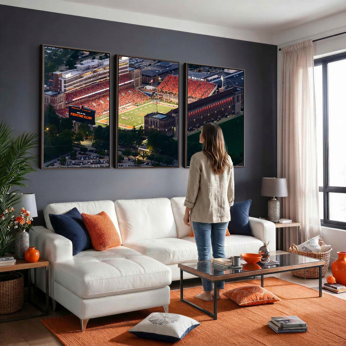 78052-MGV-CV-36X24 - University of Illinois Fighting Illini Football Team Print - Champaign Illinois Memorial Stadium