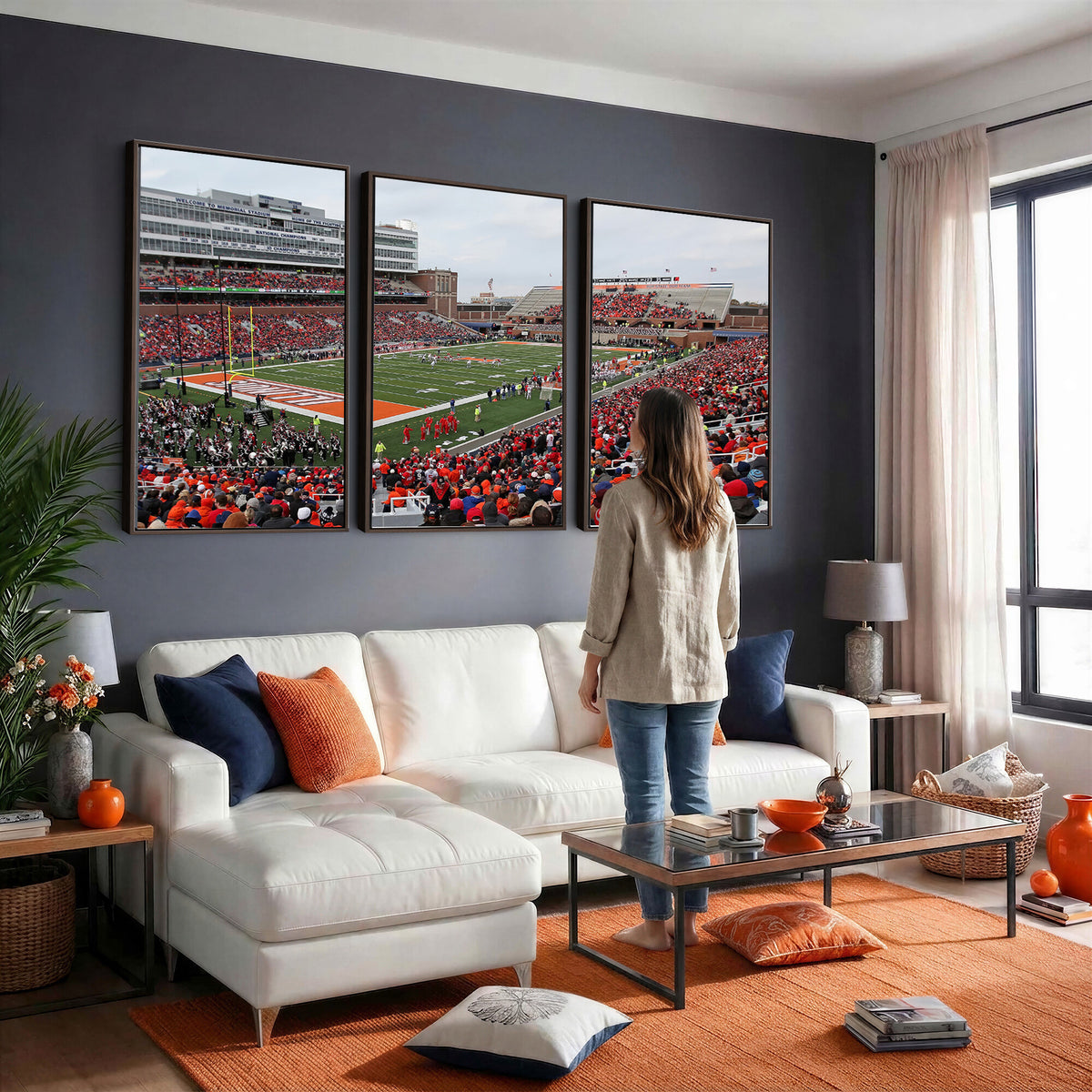 86851-MGV-CV-36X24 - University of Illinois Fighting Illini Football Team Print - Champaign Illinois Memorial Stadium