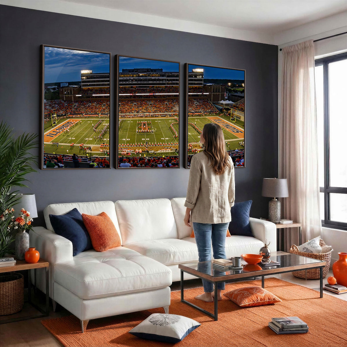 44513-MGV-CV-36X24 - University of Illinois Fighting Illini Football Team Print - Champaign Illinois Memorial Stadium