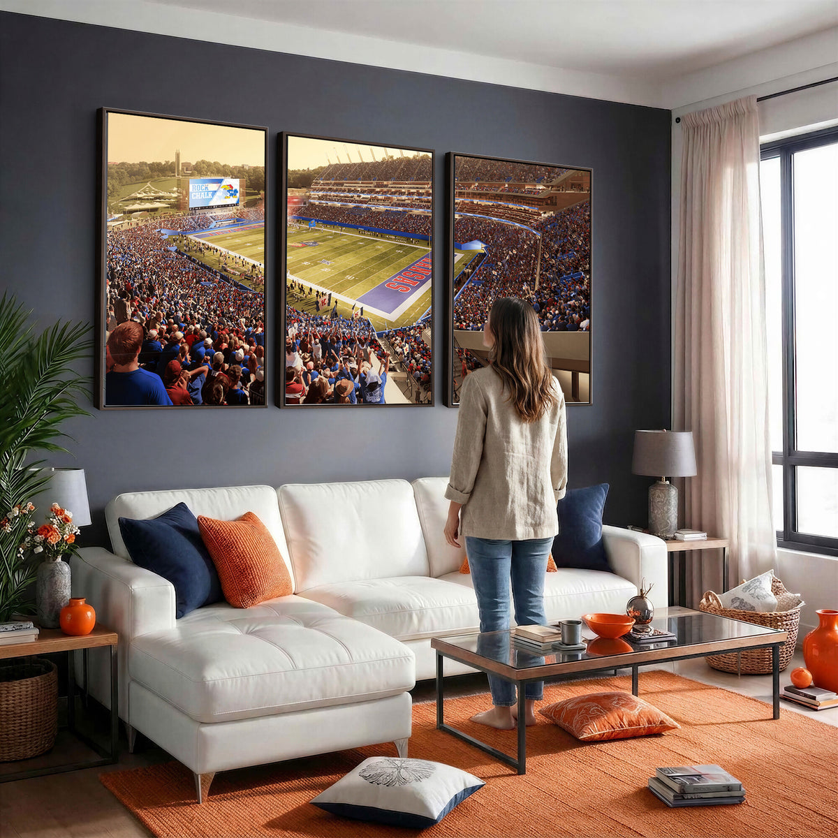 71731-MGV-CV-36X24 - University of Kansas Jayhawks Football Team Print - Lawrence Kansas Memorial Stadium Wall Art Canvas