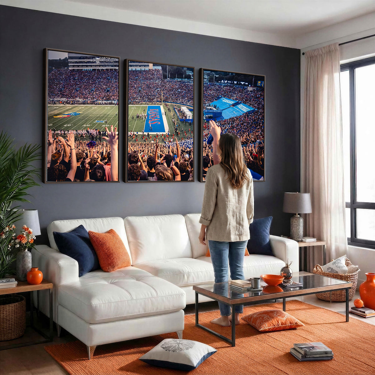 40169-MGV-CV-36X24 - University of Kansas Jayhawks Football Team Art Print - Lawrence Kansas Memorial Stadium Wall Art