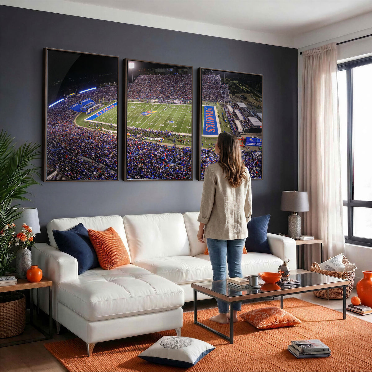 69760-MGV-CV-36X24 - University of Kansas Jayhawks Football Team Print - Lawrence Kansas Memorial Stadium Wall Art Canvas