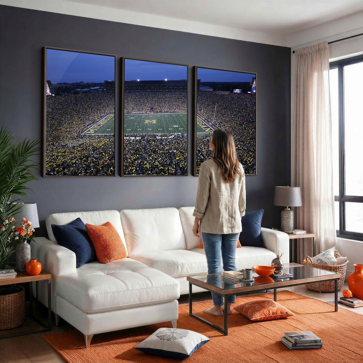 34202-MGV-CV-36X24 - University of Michigan Wolverines Football Team Print - Ann Arbor Michigan Stadium Wall Art Canvas