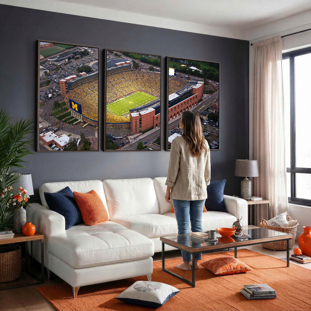 95248-MGV-CV-36X24 - University of Michigan Wolverines Football Team Print - Ann Arbor Michigan Stadium Wall Art Canvas