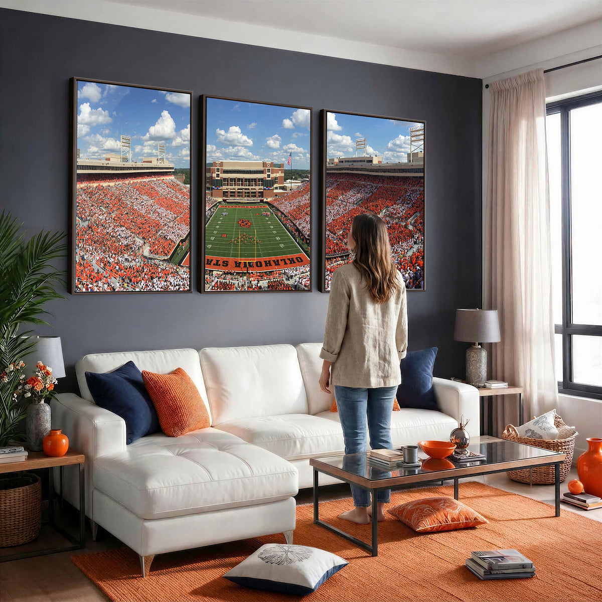 65192-MGV-CV-36X24 - Oklahoma State Cowboys Football Team Print - Stillwater Boone Pickens Stadium Wall Art Canvas Print