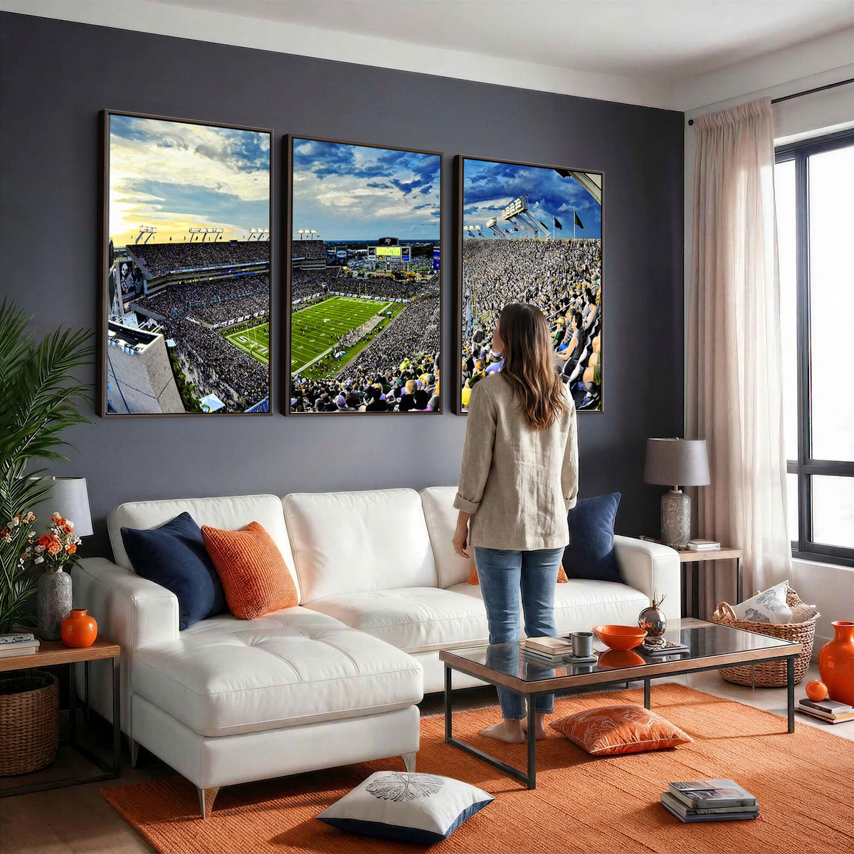 23788-MGV-CV-36X24 - Framed USF Bulls Football Team Print - Tampa Raymond James Stadium Wall Art Canvas Print
