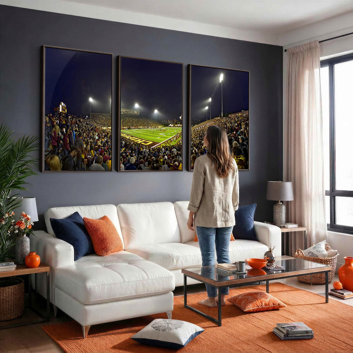 45619-MGV-CV-36X24 - Central Michigan University Chippewas Canvas Wall Art, Football Team Print - Mount Pleasant