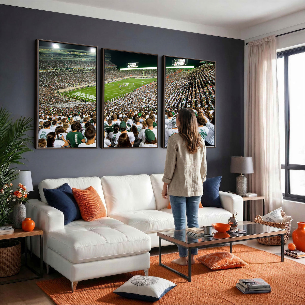 30457-PAN-FL-20X10 - Michigan State Spartans Football Canvas Print - East Lansing Spartan Stadium Wall Art Canvas Print