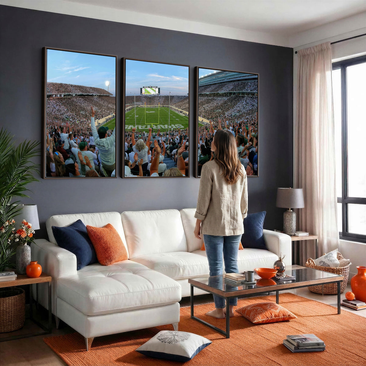 73105-PAN-FL-20X10 - Michigan State Spartans Football Team Art Print - East Lansing Spartan Stadium Wall Art Canvas Print