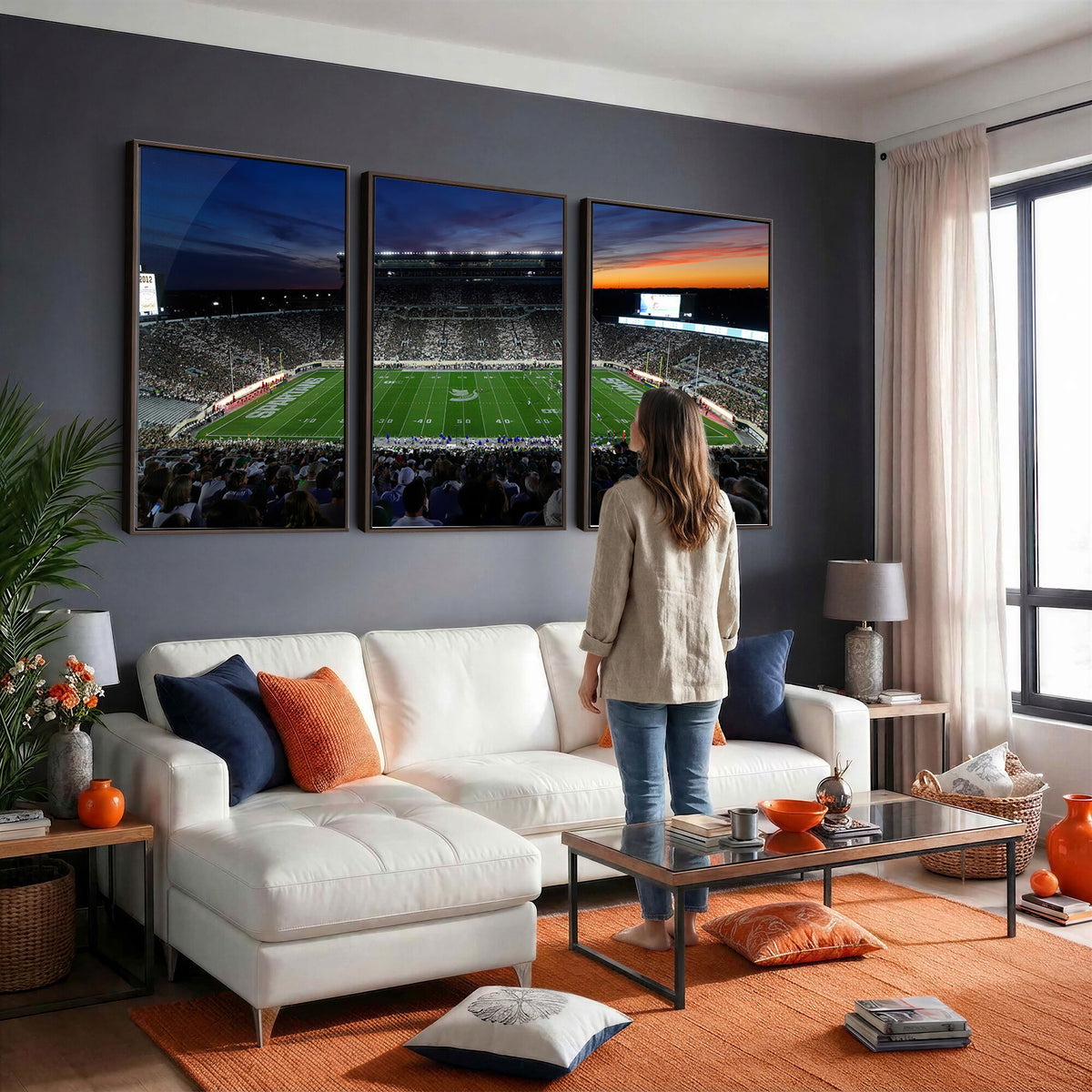 49074-PAN-FL-20X10 - Michigan State Spartans Football Team Print - East Lansing Spartan Stadium Canvas Print