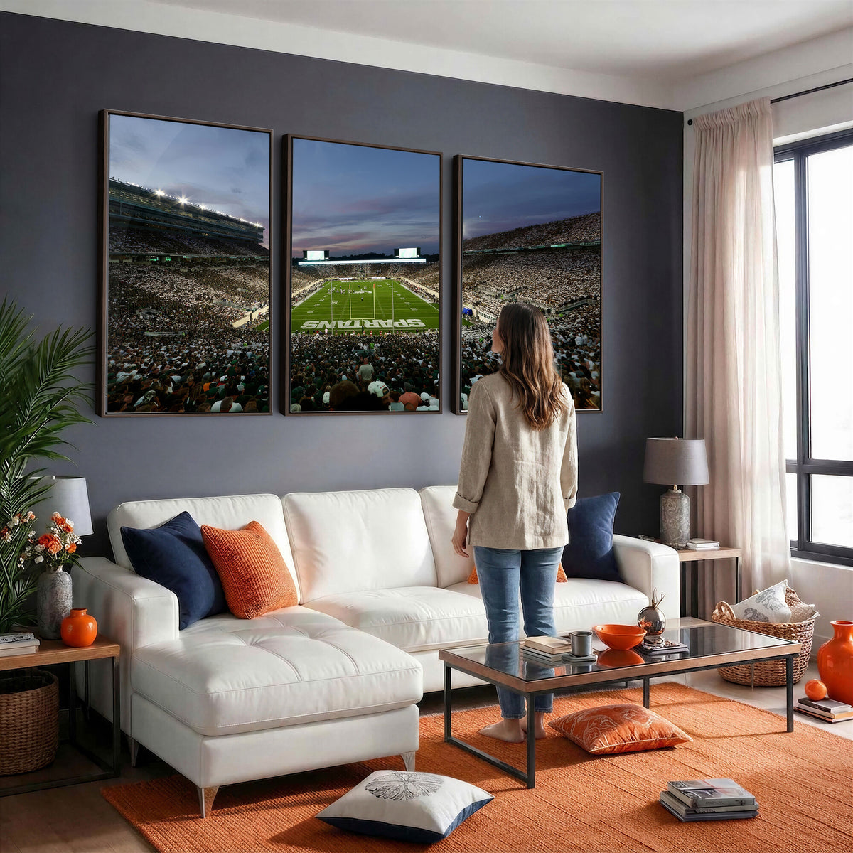 90831-PAN-FL-20X10 - Michigan State Spartans Football Team Print - East Lansing Spartan Stadium Canvas Print