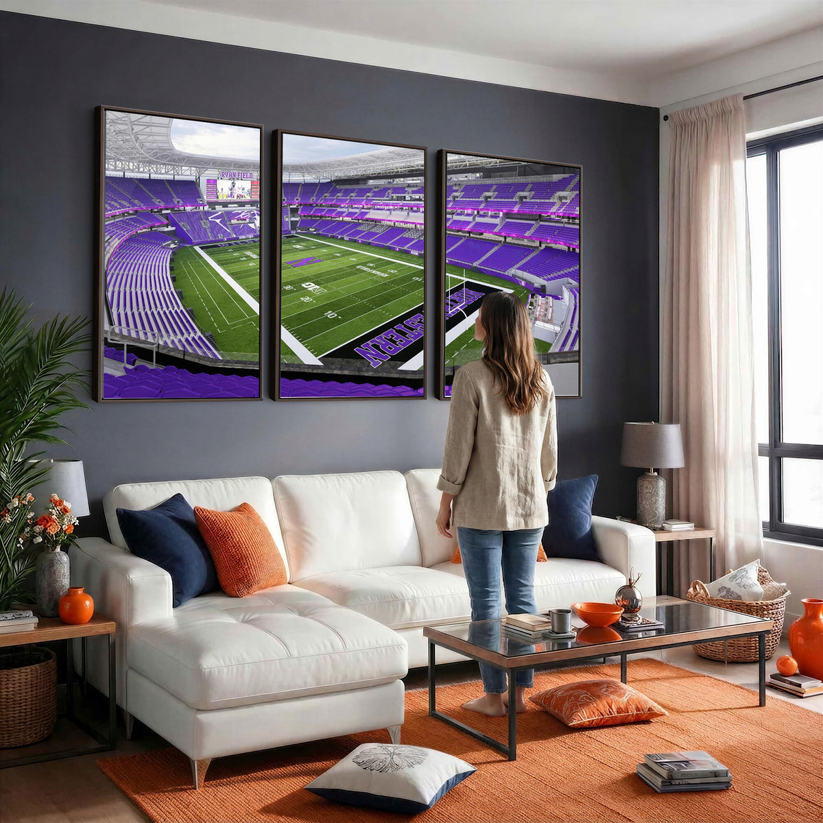 49190-MGV-CV-36X24 - Northwestern University Wildcats Football Team Print - Evanston Ryan Field Wall Art Canvas Print