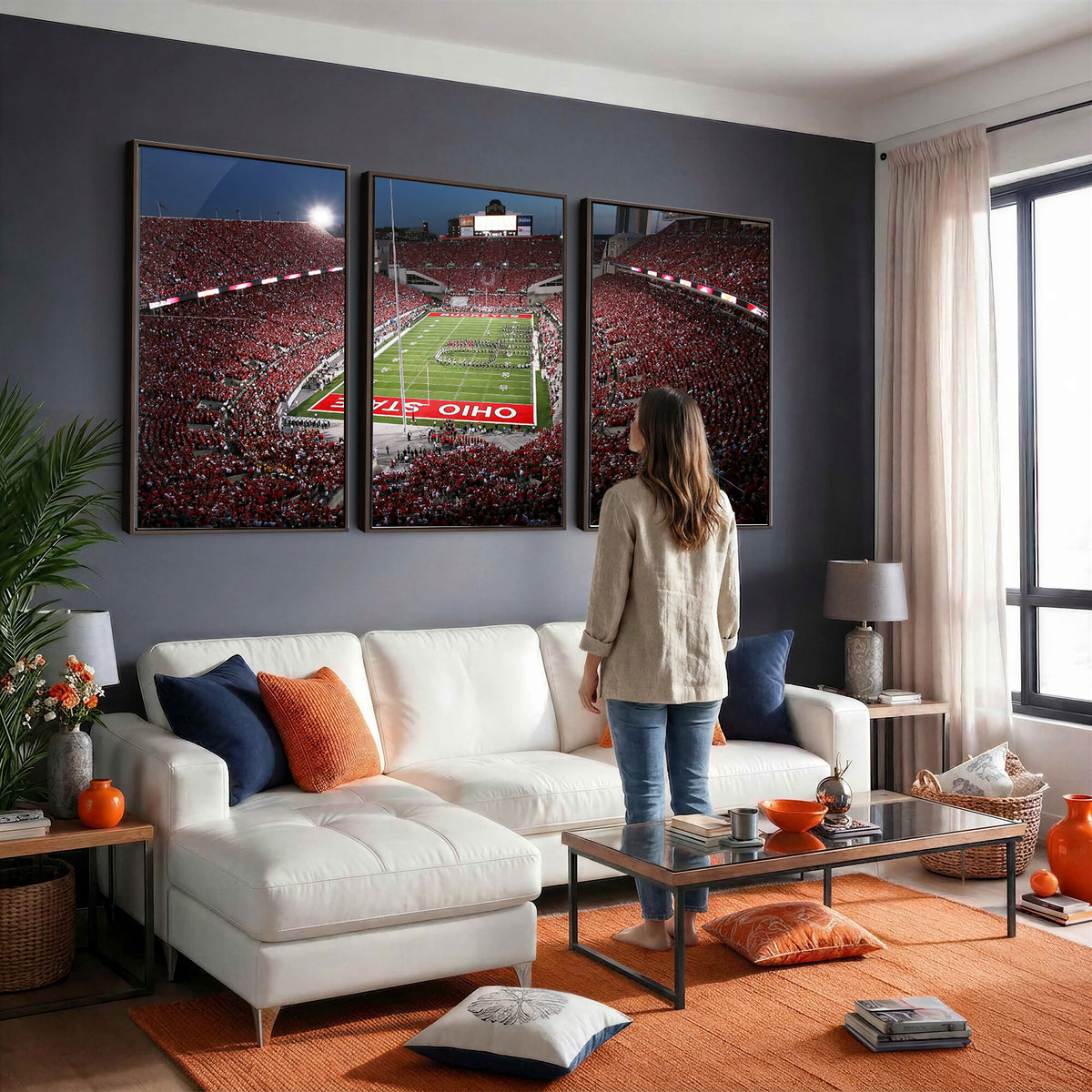 98743-PAN-FL-20X10 - Ohio State University Buckeyes Football Team Print - Columbus Ohio Stadium Wall Art Canvas Print