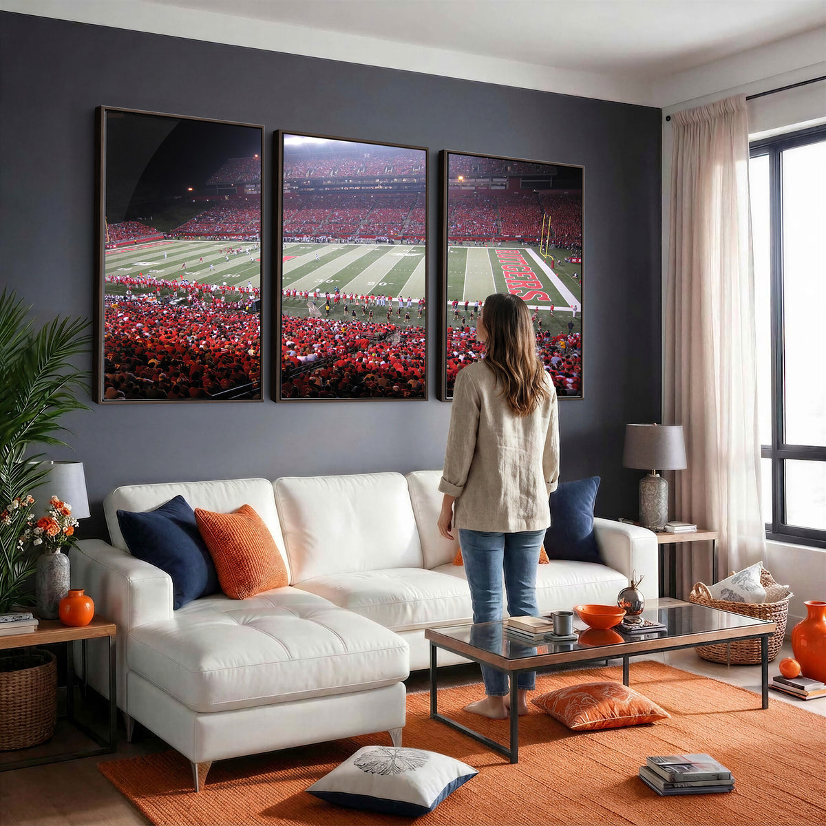 53225-PAN-FL-20X10 - Rutgers University Scarlet Knights Football Team Print - Piscataway SHI Stadium Wall Art Canvas
