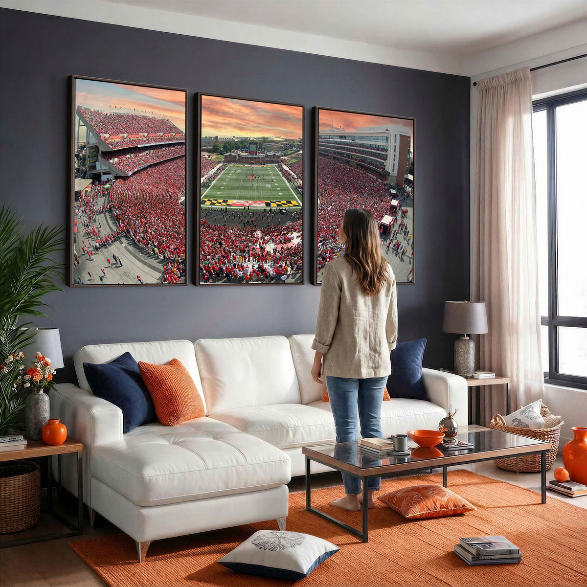 24140-PAN-FL-20X10 - University of Maryland Terrapins Football Team Print - College Park SECU Stadium Wall Art Canvas