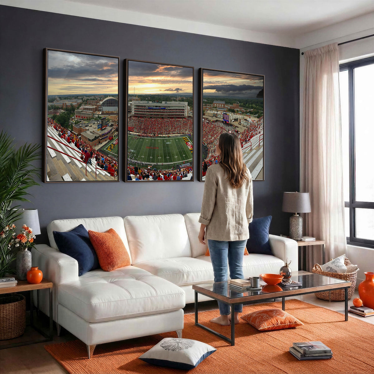 29993-PAN-FL-20X10 - University of Maryland Terrapins Football Team Print - College Park SECU Stadium Wall Art Canvas