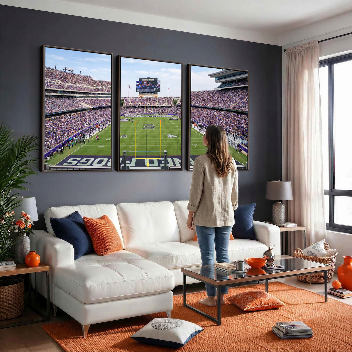 27650-PAN-FL-20X10 - TCU Horned Frogs Football Team Print - Fort Worth Amon G. Carter Stadium Wall Art Canvas Print