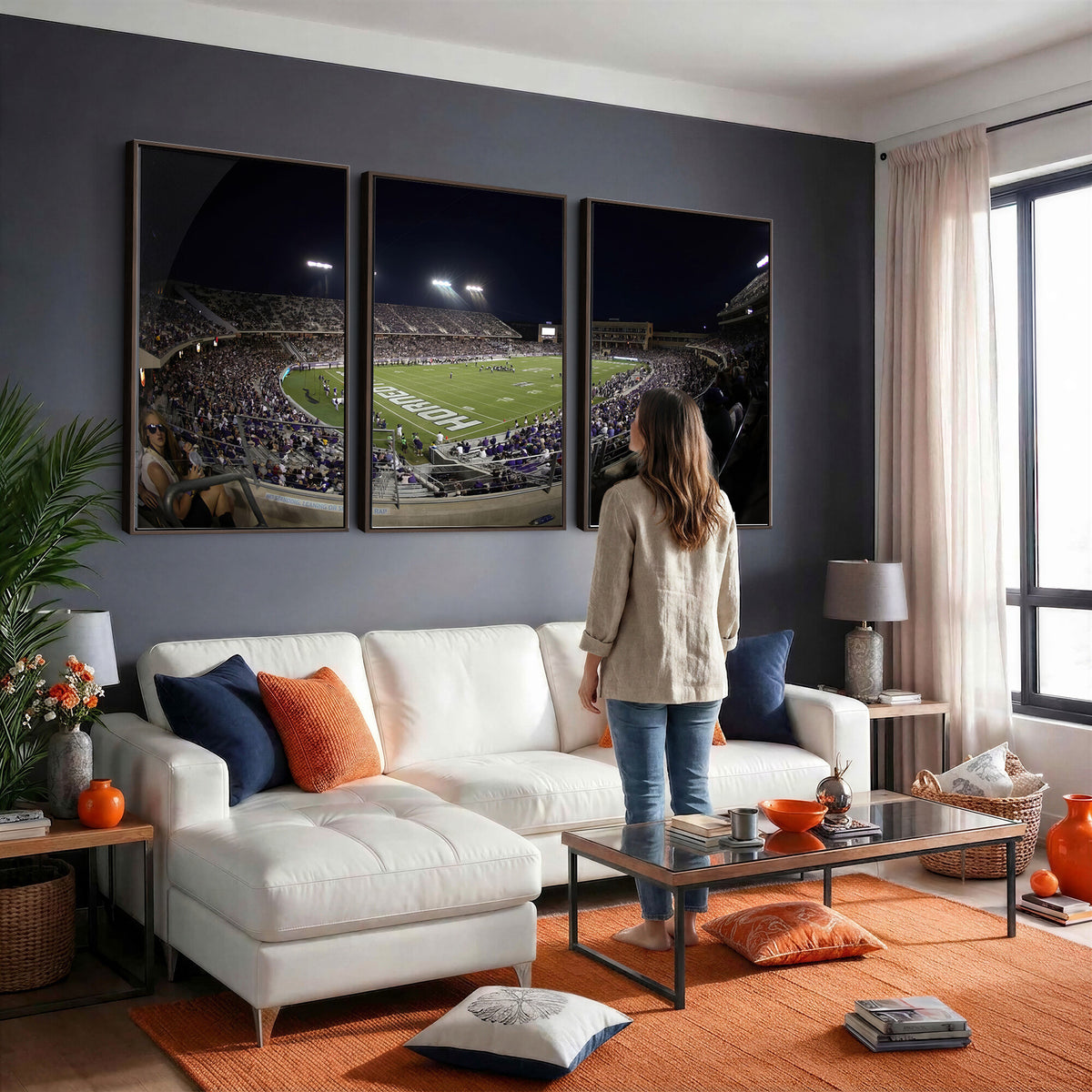 59222-PAN-FL-20X10 - TCU Horned Frogs Football Team Print - Fort Worth Amon G. Carter Stadium Wall Art Canvas Print.