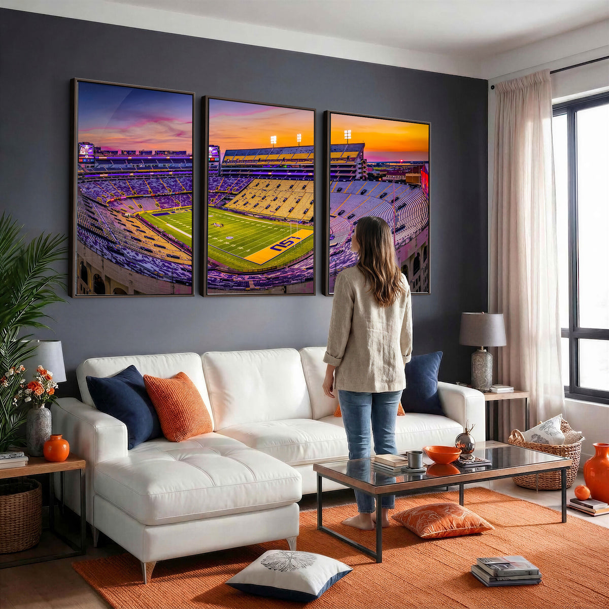 93538-MGV-CV-36X24 - The Louisiana State University Tigers Football Team Print, Framed and Ready to Hang Stadium Print