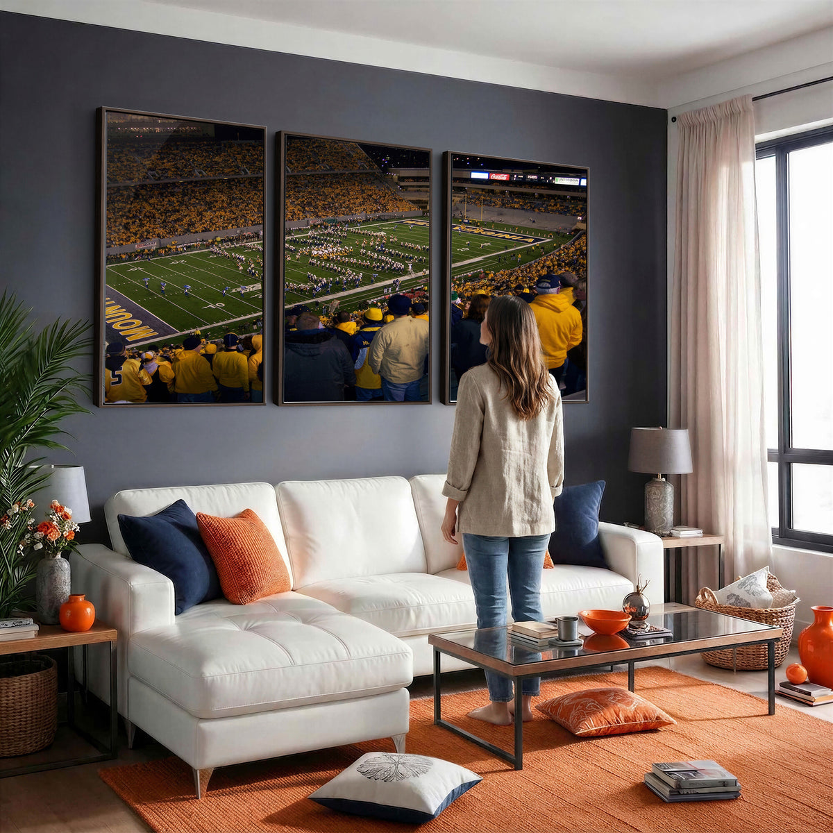 58154-MGV-CV-36X24 - West Virginia University Mountaineers Football Team Print, Milan Puskar Stadium, Morgantown