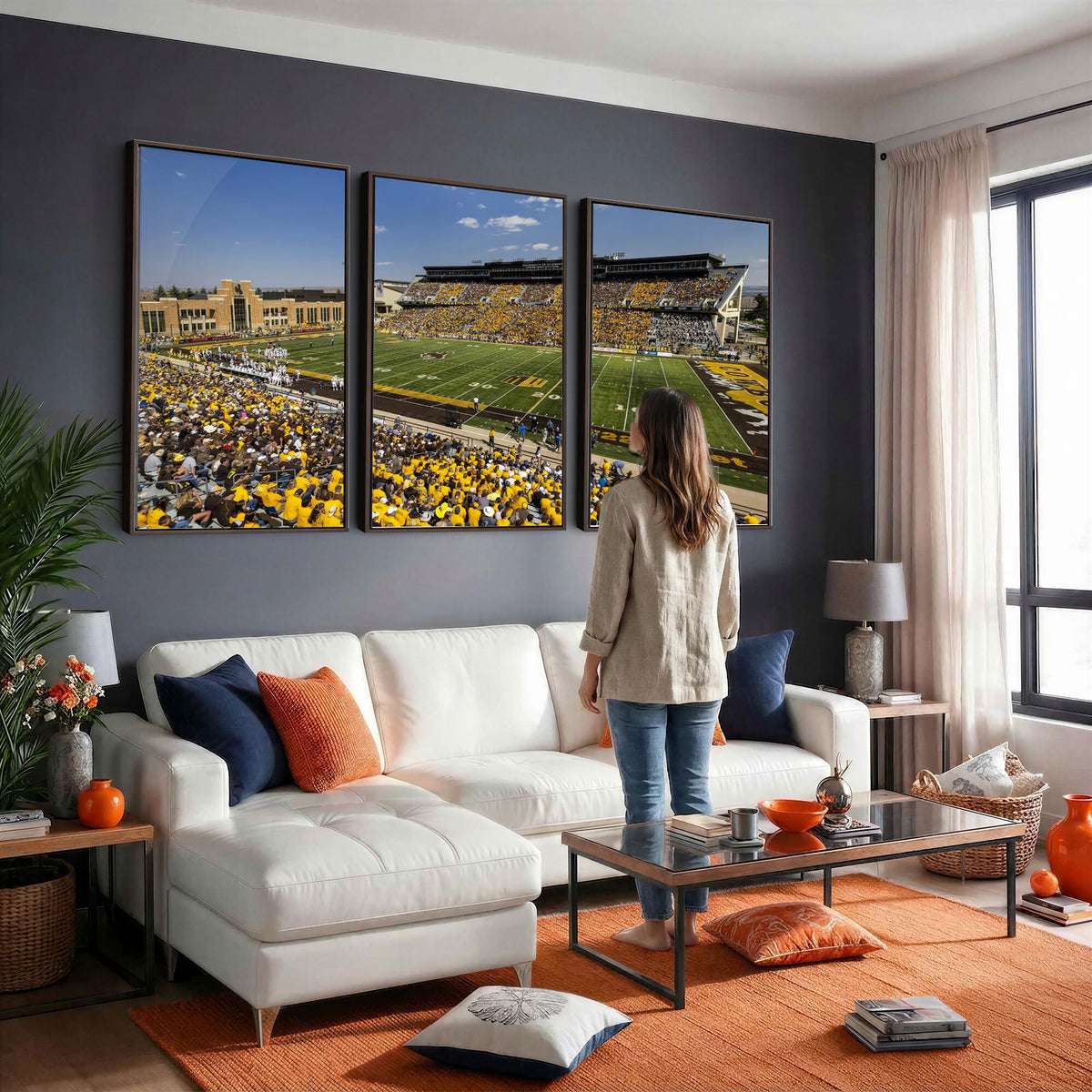 75112-MGV-CV-36X24 - University of Wyoming Cowboys Football Team Print, Laramie, Home Bar Wall Decor