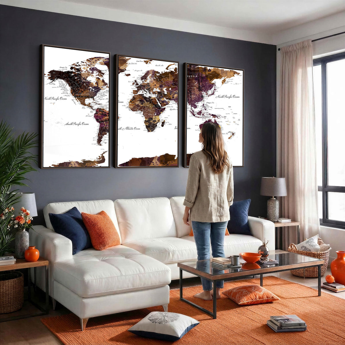 50611-PAN-FL-20X10 - World Map Canvas Print | Detailed Map of the World Wall Art