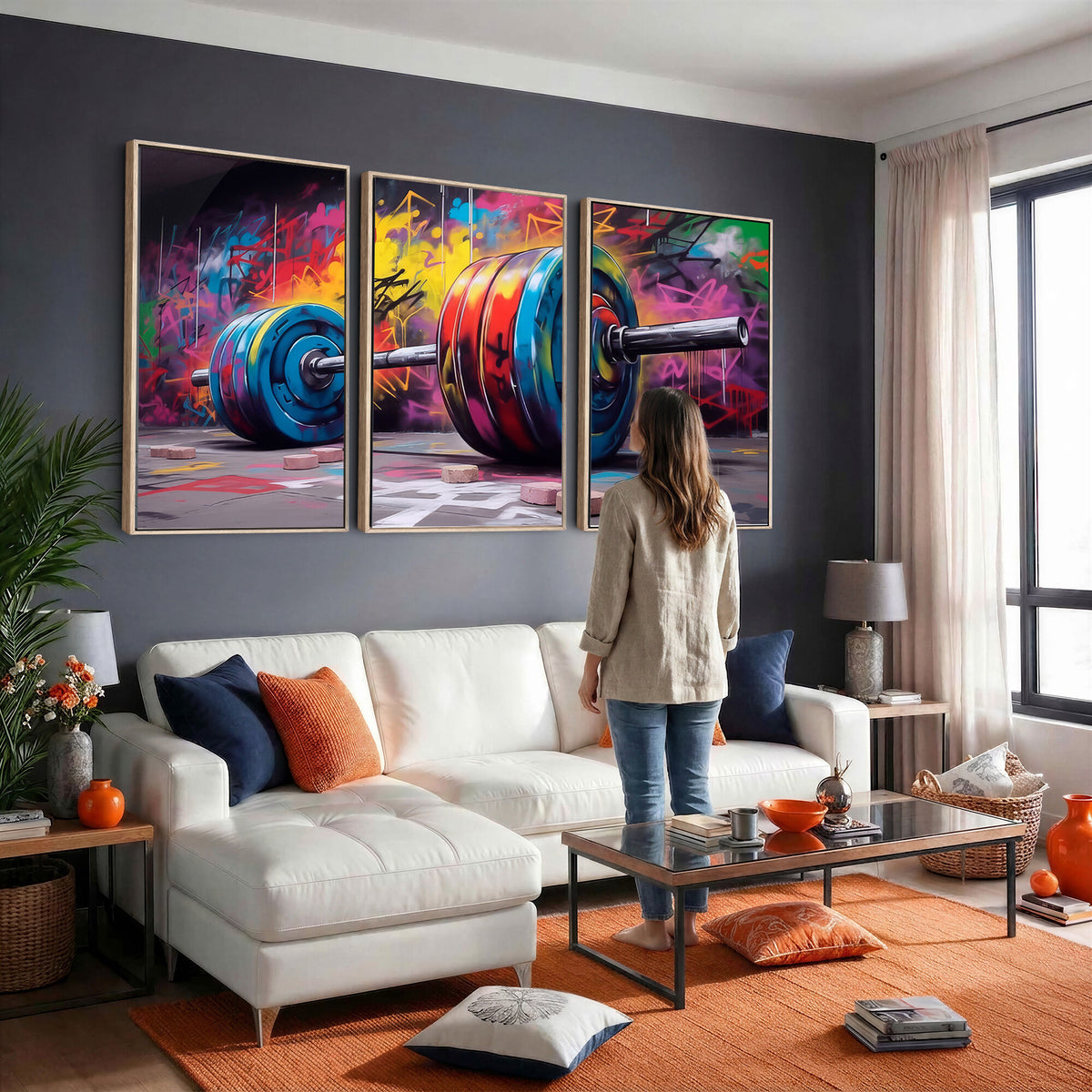 13549-MGV-CV-36X24 - Abstract Graffiti Barbell Canvas Wall Art | Urban Fitness Meets Bold Street Art