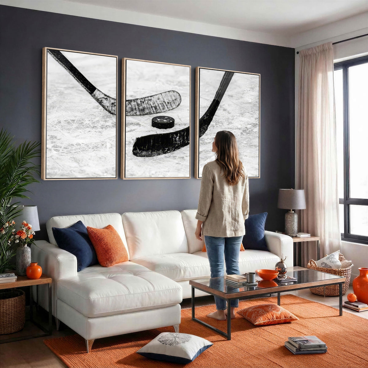 82900-MGV-CV-36X24 - Winter Ice Hockey Sport Canvas Wall Art Print, Hockey Wall Decor