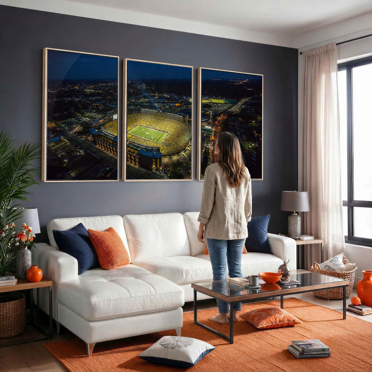 33588-MGV-CV-36X24 - Michigan Stadium Night Game Wall Art | Sports Arena Aerial View Canvas