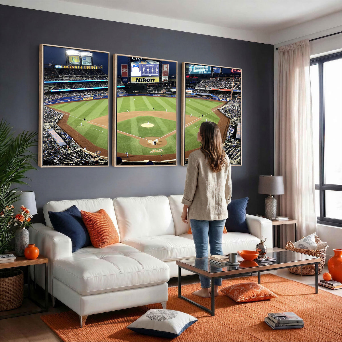 87666-MGV-CV-36X24 - Citi Field Wall Art Print | 3-Panel New York Mets Baseball Stadium Canvas Print | Framed Sports