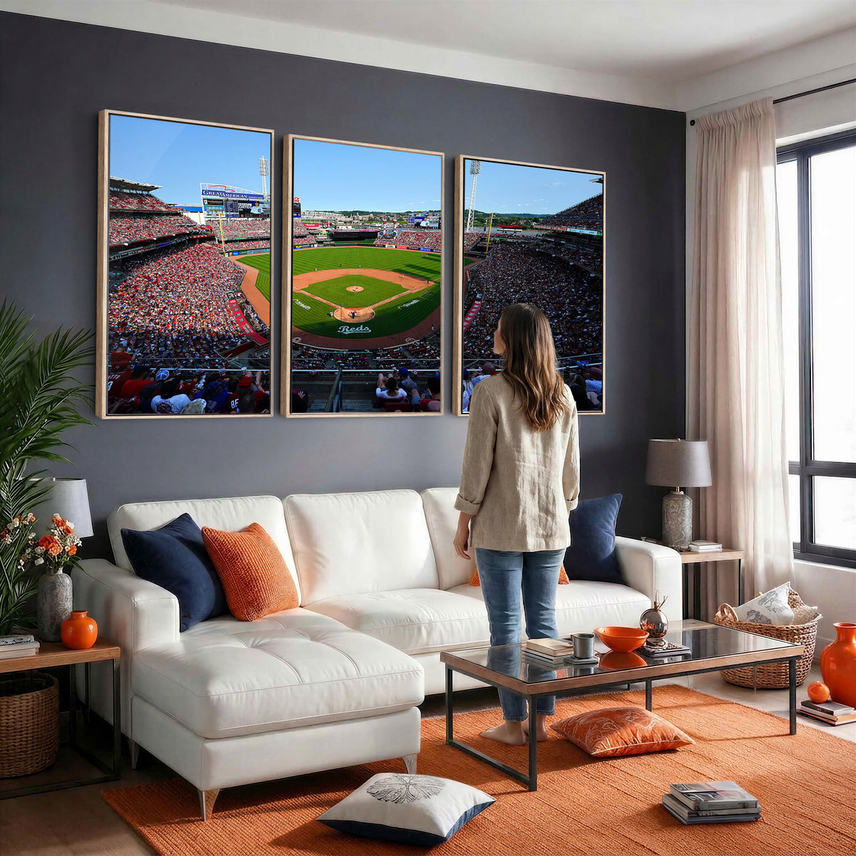 90998-MGV-CV-36X24 - Cincinnati Reds Baseball Canvas Print | Great American Ball Park Stadium Wall Art