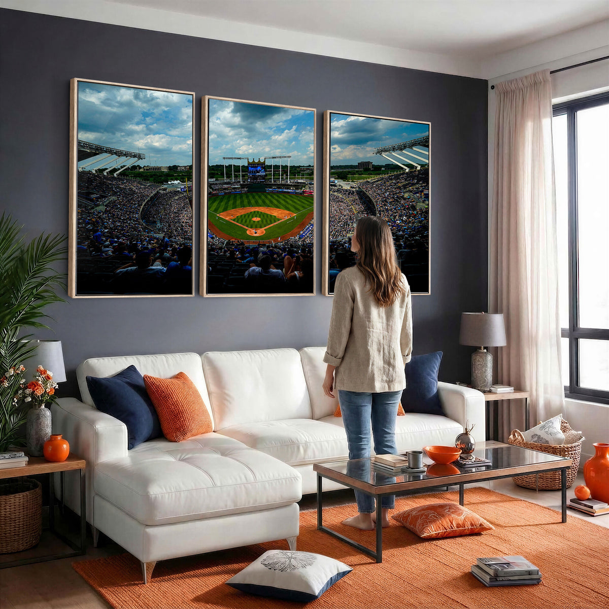 37127-MGV-CV-36X24 - 3-Panel Kauffman Stadium Wall Art Print | Large Kansas City Royals Baseball Canvas