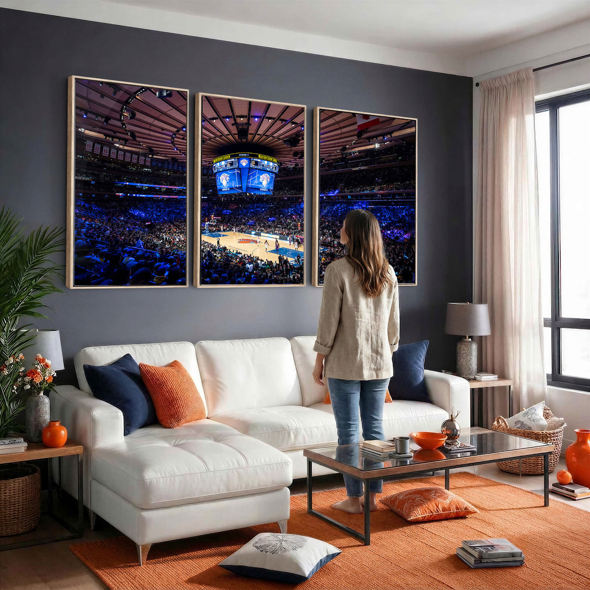 20491-MGV-CV-36X24 - Madison Square Garden Basketball Print Canvas, Basketball Game Triple Canvas Wall Art