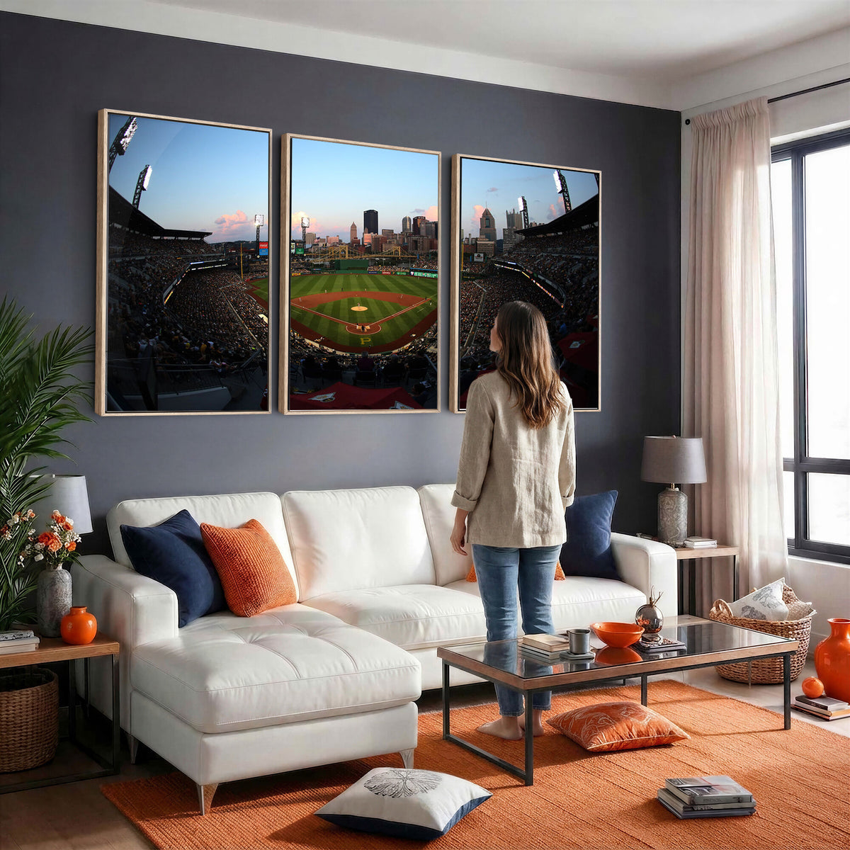 67670-MGV-CV-36X24 - PNC Park Evening Game Triple Canvas Wall Art | Pittsburgh Pirates MLB Stadium