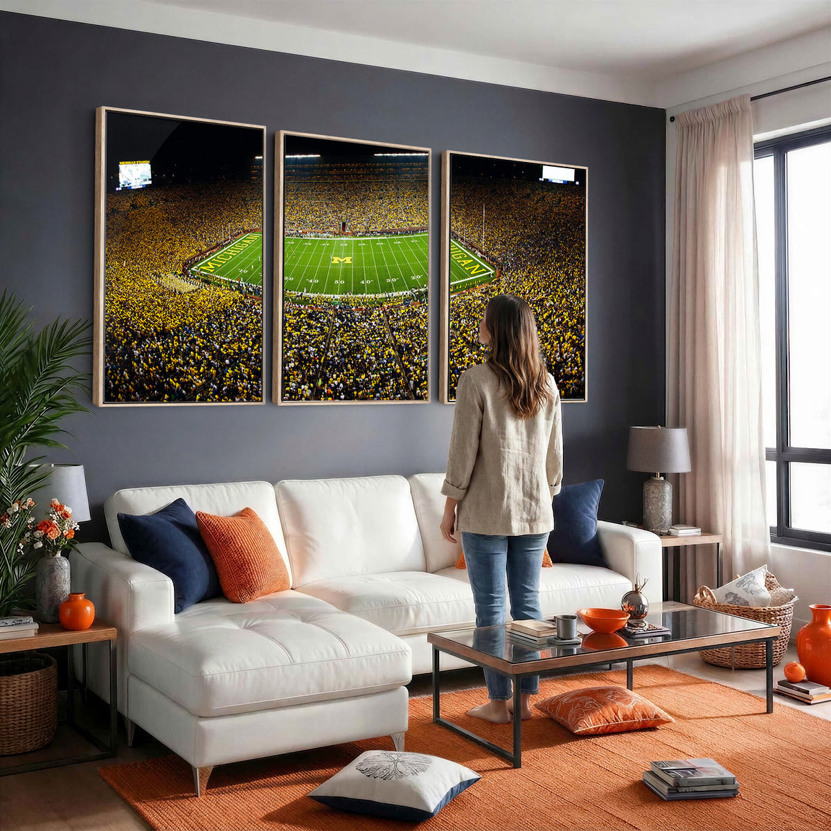 26166-MGV-CV-36X24 - Stadium in Michigan Wall Art Canvas Print, Framed American Football Stadium Art