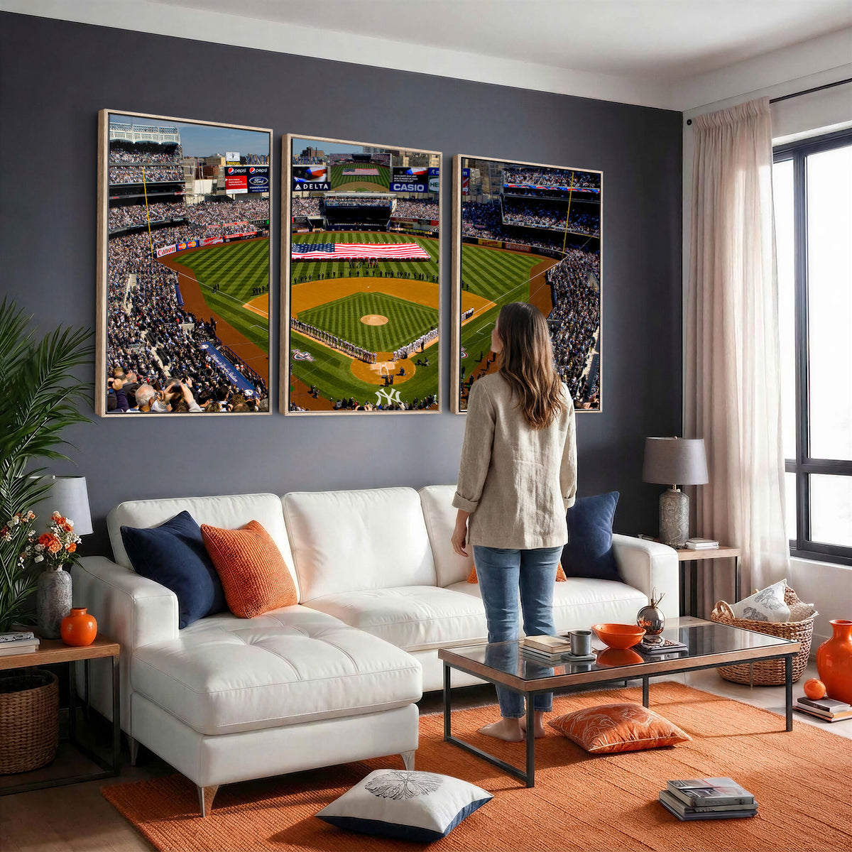 20879-MGV-CV-36X24 - Yankee Stadium New York Wall Art Print | 3-Panel Canvas Print of Yankees Baseball Stadium