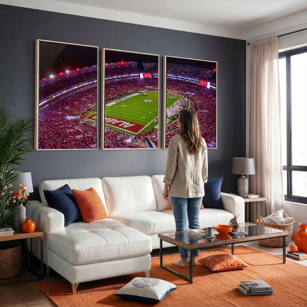 11343-MGV-CV-36X24 - Bryant-Denny Stadium Night Game Triple Canvas Wall Art | Alabama Crimson Tide Football