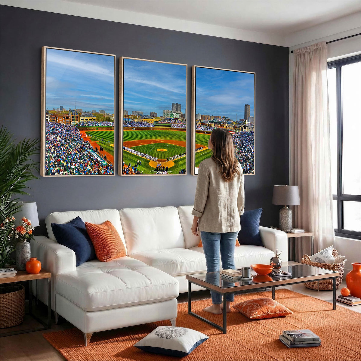 78105-MGV-CV-24X16 - Wrigley Field Chicago Cubs Panoramic Canvas Print, Framed and Ready to Hang