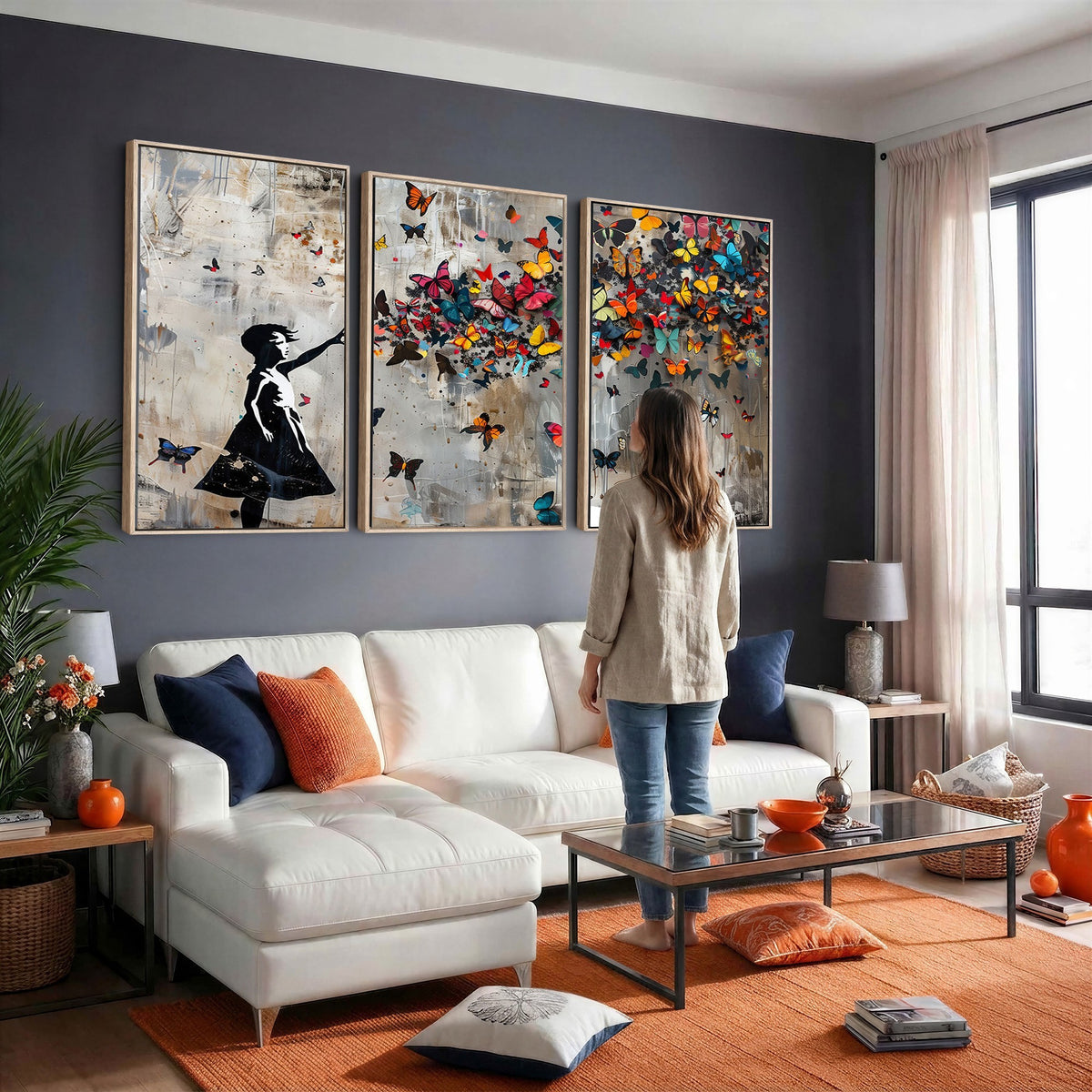 51446D-MGV-CV-24X16 - Banksy Butterfly Girl Wall Art | Modern Graffiti Canvas Print, Street Art Decor